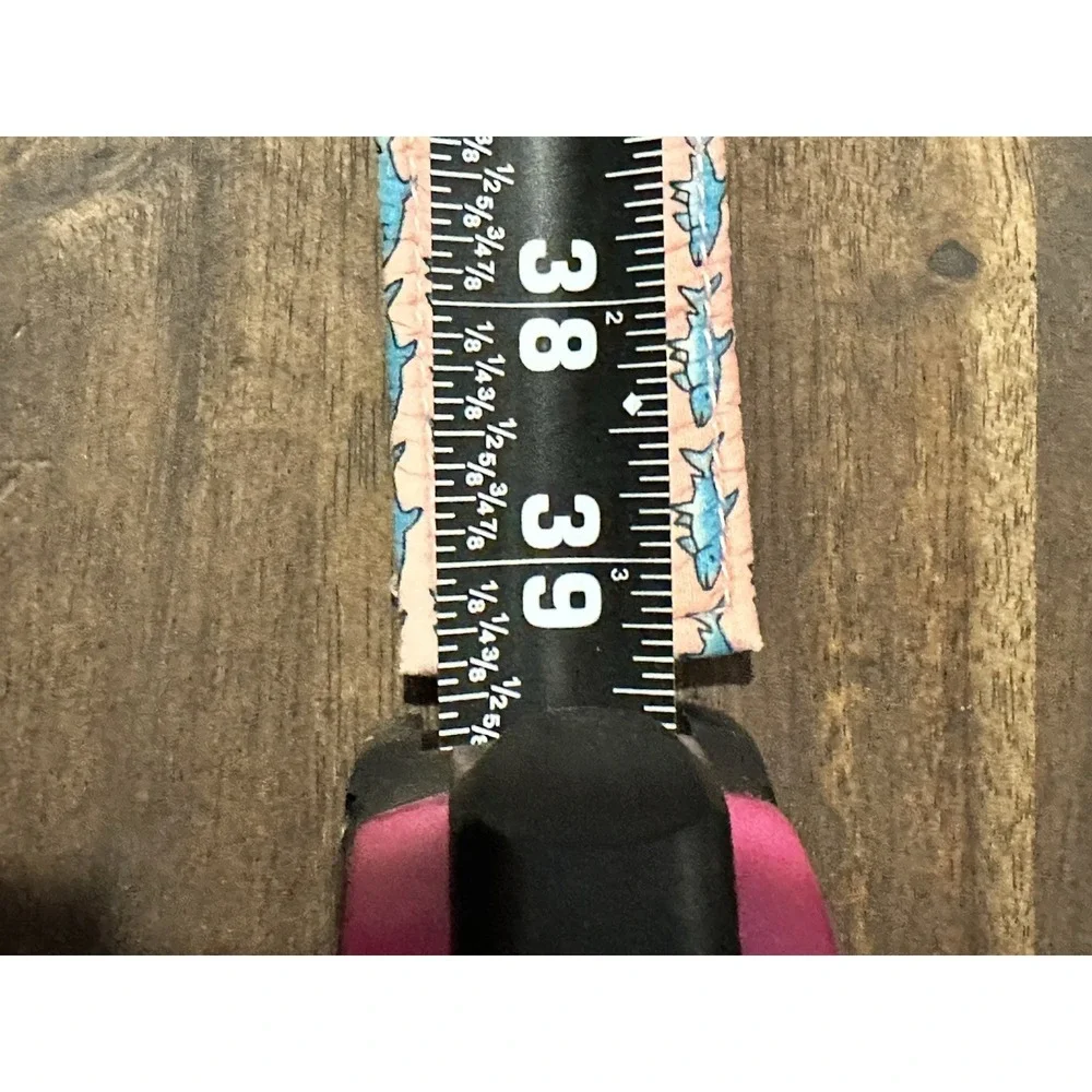 Vineyard Vines Cotton Belt With Blue Sharks on Pink Sz Medium Silver Buckle